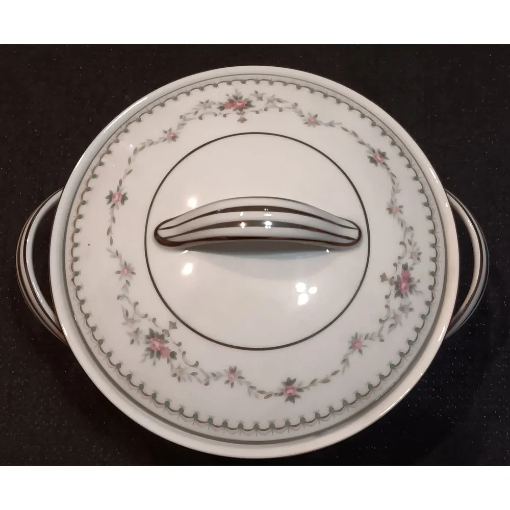 Noritake China Fairmont 6102 Lidded Sugar Bowl Pink Roses Platinum Trim Japan